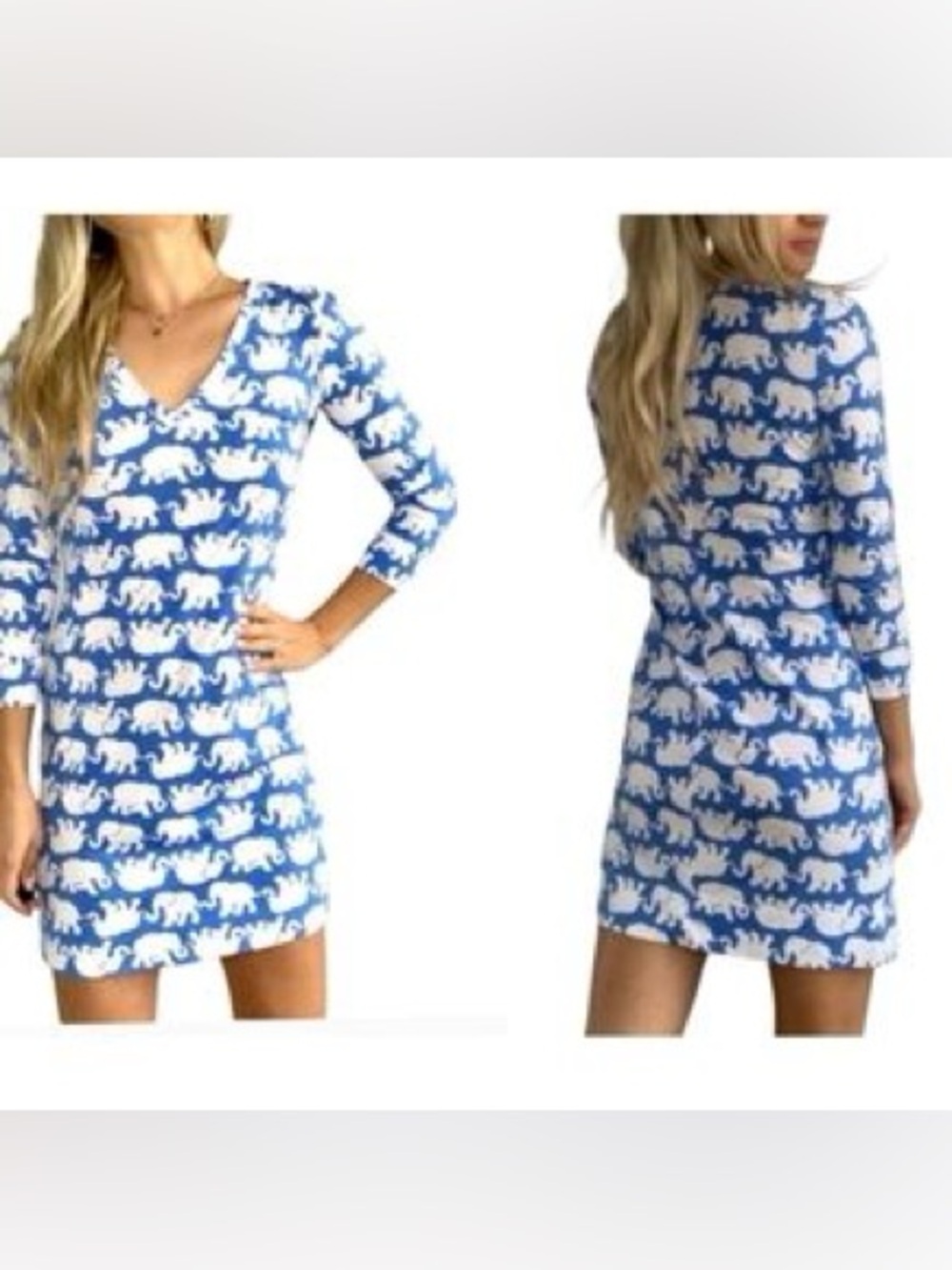 Lilly Pulitzer Christie dress Tusk in the Sun elephant print large blue v-neck